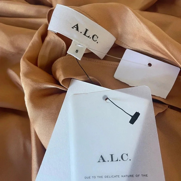A.L.C Jamie satin drape mini dress in golden tan color - Picture 13 of 16